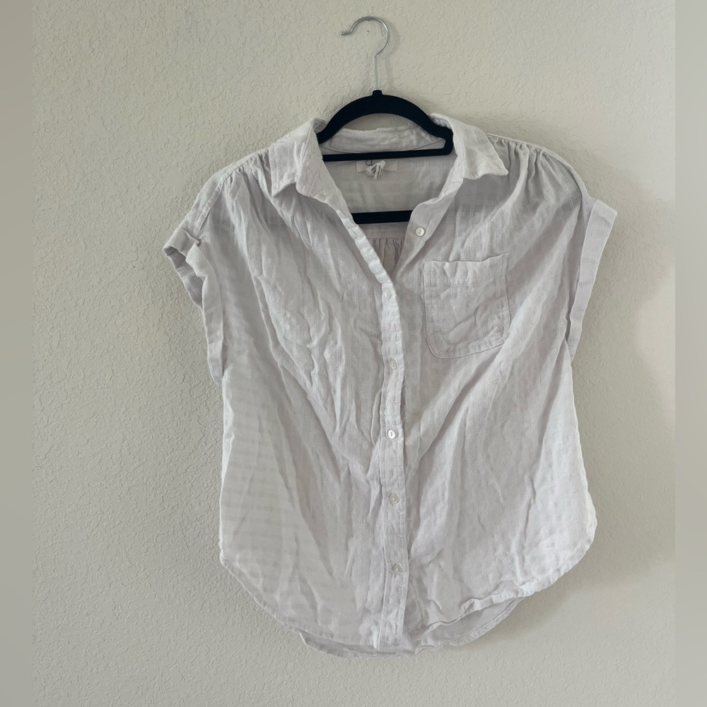 100% Cotton Textured White Collared Top